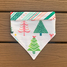 Load image into Gallery viewer, Reversible Pet Bandana “Colorful Christmas Trees”