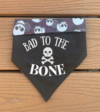 Load image into Gallery viewer, Reversible Pet Bandana “Bad to the Bone”