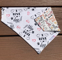 Load image into Gallery viewer, Reversible Pet Bandana “I love dogs”
