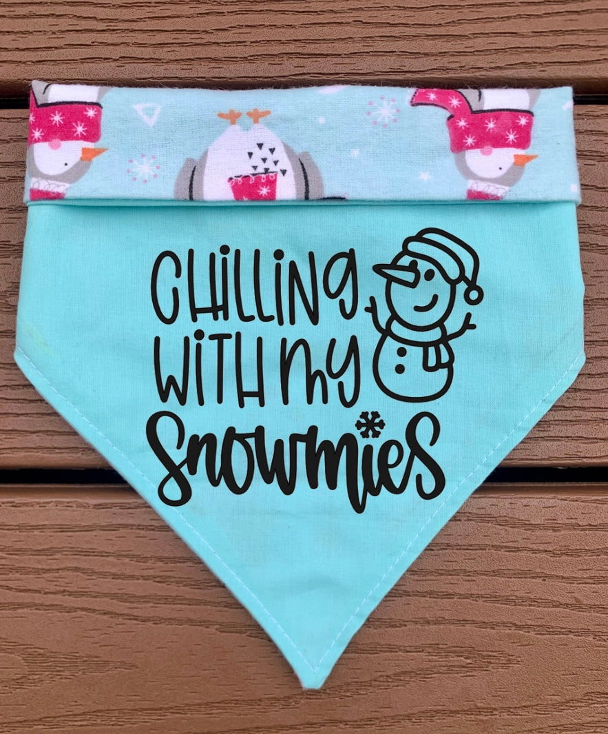Reversible Pet Bandana “Chilling with my Snowmies”